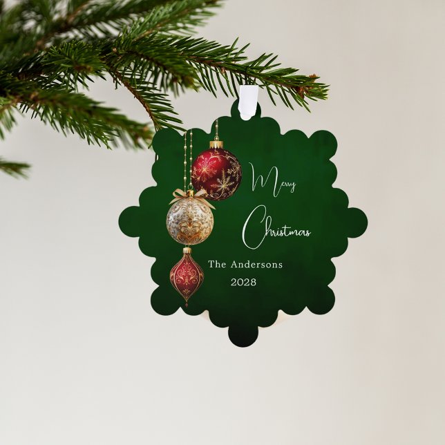 Green red gold baubles Christmas decor Ornament Card (Creator Uploaded)