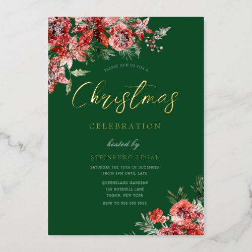Green Red  Gold Corporate Christmas Party Gala Foil Invitation