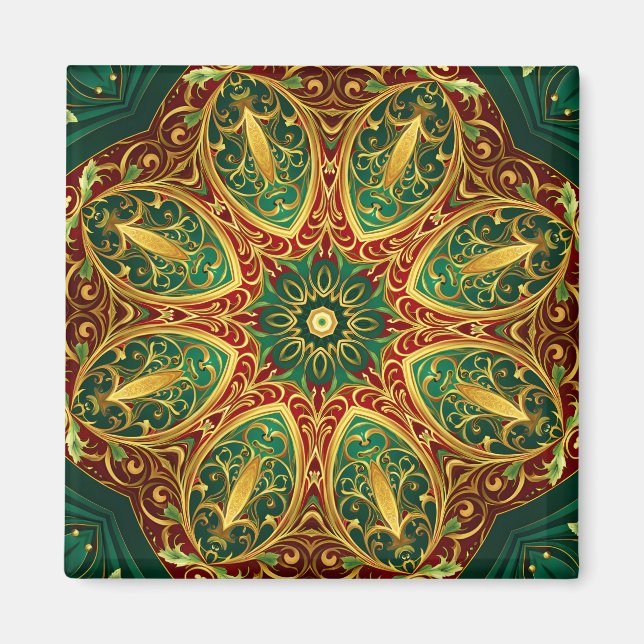 Green Red Gold Decorative Christmas Holiday Magnet (Front)