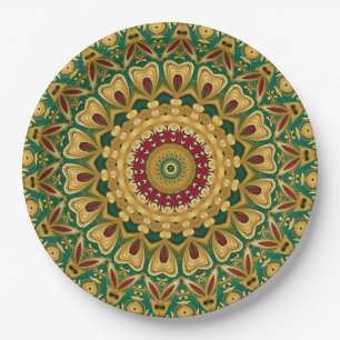 Green Red Gold Decorative Holiday Paper Plate