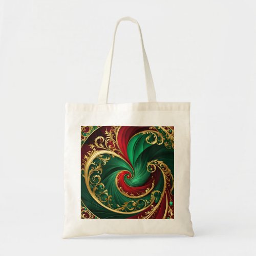 Green Red Gold Decorative Holiday Tote Bag