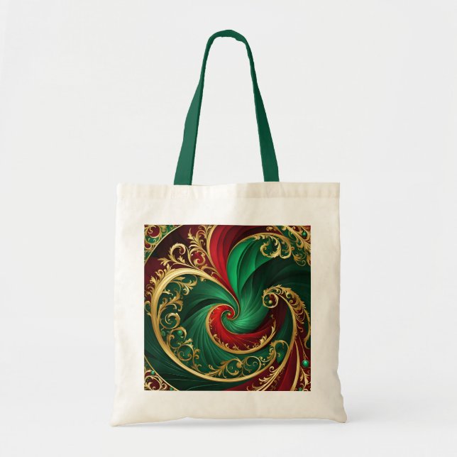 Green Red Gold Decorative Holiday Tote Bag (Front)