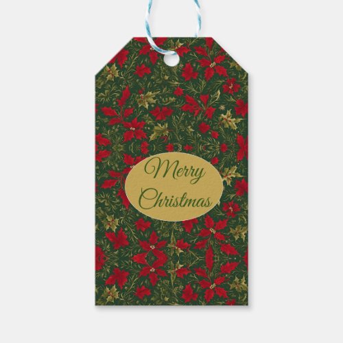 Green Red Gold Holly and Amaryllis Christmas Gift Tags