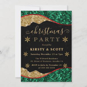 Green, Red & Gold Snowflake Christmas Party Invitation