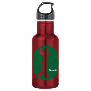 Green Red Golfer Golf Personalized Stainless Steel Water Bottle