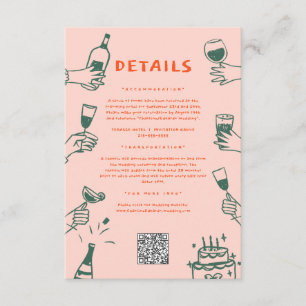 Green Red Hand drawn Funky Doodle Wedding Detail Enclosure Card