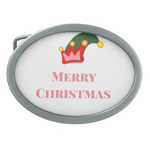 Green red hat merry Christmas add name text name Belt Buckle