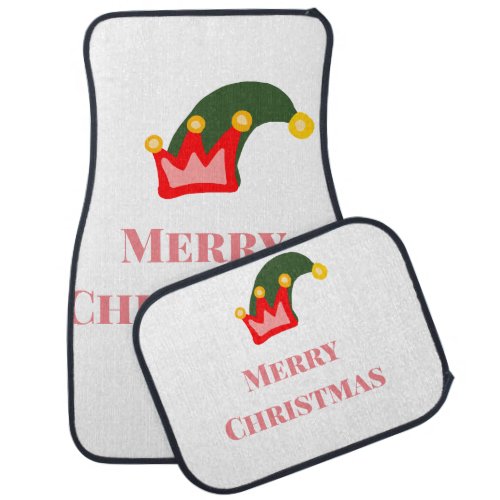 Green red hat merry Christmas add name text name Car Floor Mat