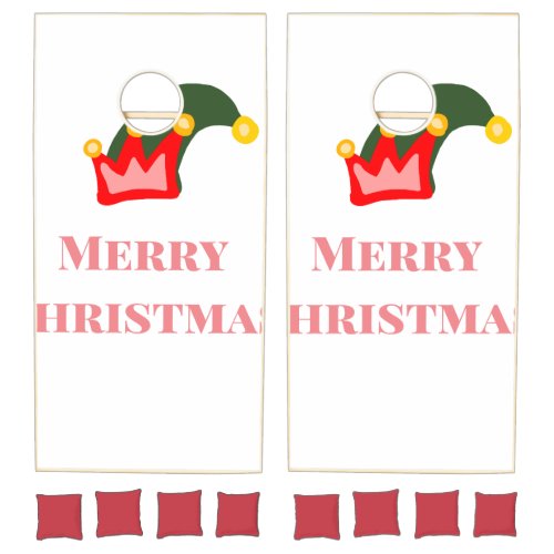 Green red hat merry Christmas add name text name Cornhole Set