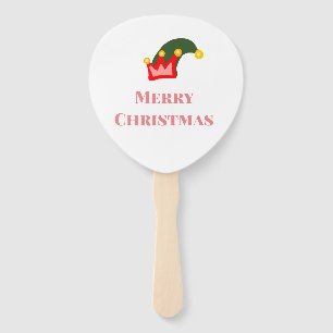 Green red hat merry Christmas add name text name Hand Fan