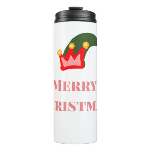 Green red hat merry Christmas add name text name Thermal Tumbler