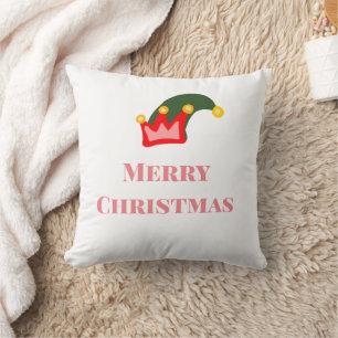 Green red hat merry Christmas add name text name Throw Pillow