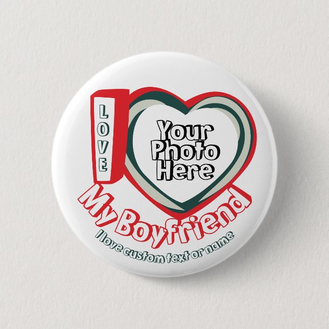 Green Red Heart I love My Boyfriend Button (Front)
