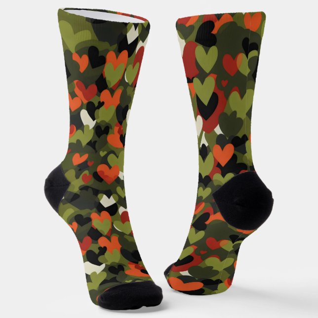 Green Red Heart Pattern Socks (Angled)