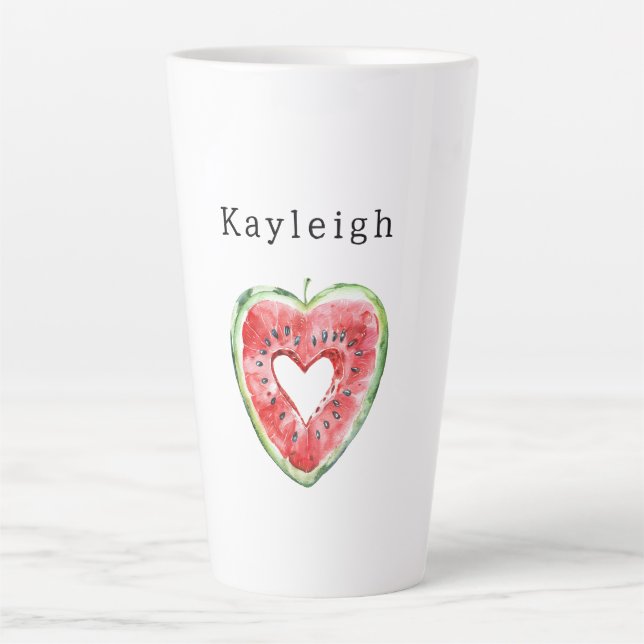 Green Red Heart Watermelon Birthday Latte Mug (Front)