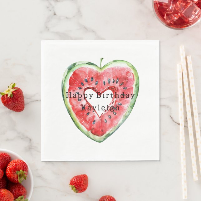 Green Red Heart Watermelon Birthday Napkins (Insitu)