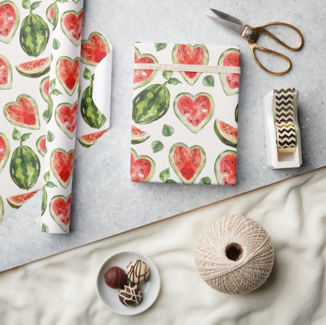Green Red Heart Watermelons Birthday Wrapping Paper (Crafts)