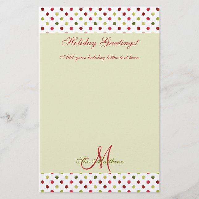 Green Red Holiday Letter Template | Polka Dots Stationery (Front)