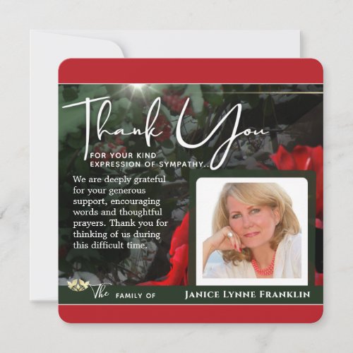 Green  Red Holiday Photo Sympathy Thank You Card