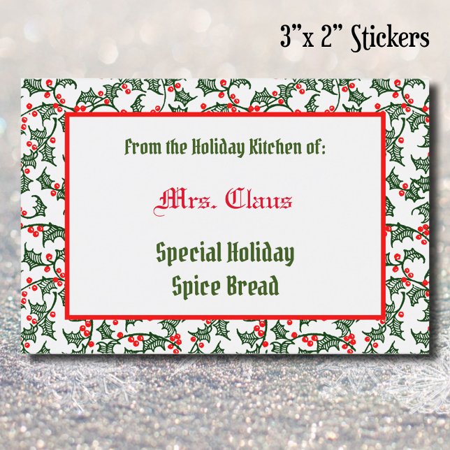 Green Red Holly From the Holiday Kitchen of Baking Food Label (Creator Uploaded)