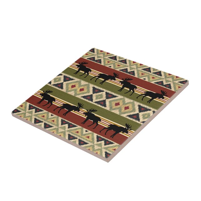 Green Red Ivory Ochre Ethnic Look Ceramic Tile (Side)