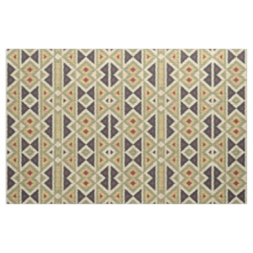 Green Red Ivory Ochre Ethnic Look Fabric