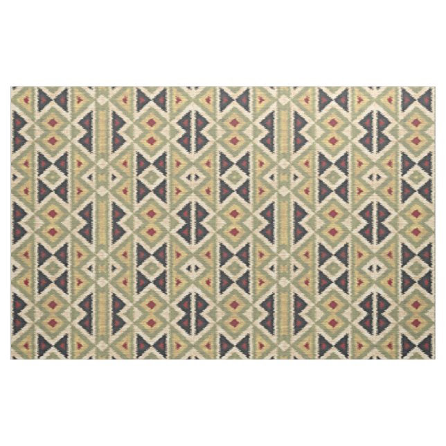 Green Red Ivory Ochre Ethnic Look Fabric (Fat Quarter)