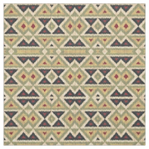 Green Red Ivory Ochre Ethnic Look Fabric