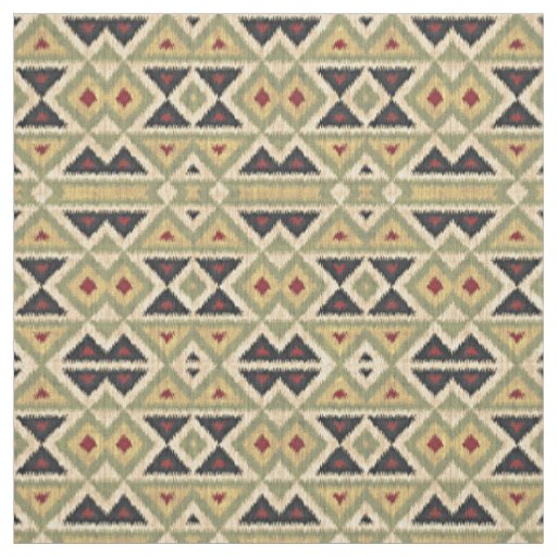 Green Red Ivory Ochre Ethnic Look Fabric