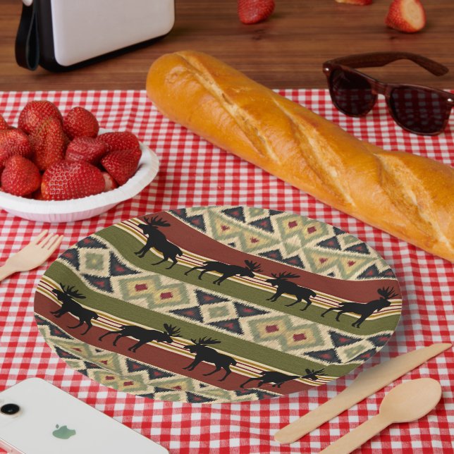Green Red Ivory Ochre Ethnic Look Paper Plates (Picnic)