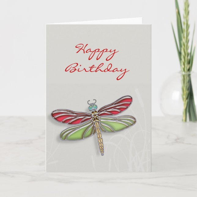 Green & Red Jeweled Dragonfly Card (Front)