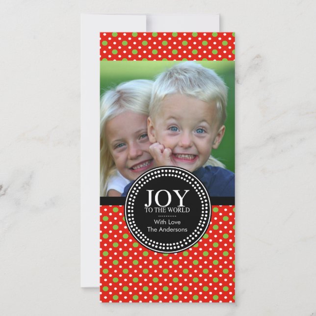 Green Red "JOY TO THE WORLD" Holiday Photo Card (Front)