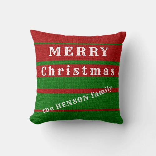 Green Red Knitting Merry Christmas Family Holiday Throw Pillow