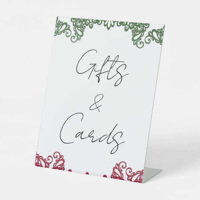 Green Red Lace Elegant Fiesta Wedding Gifts Cards  Pedestal Sign (Front)