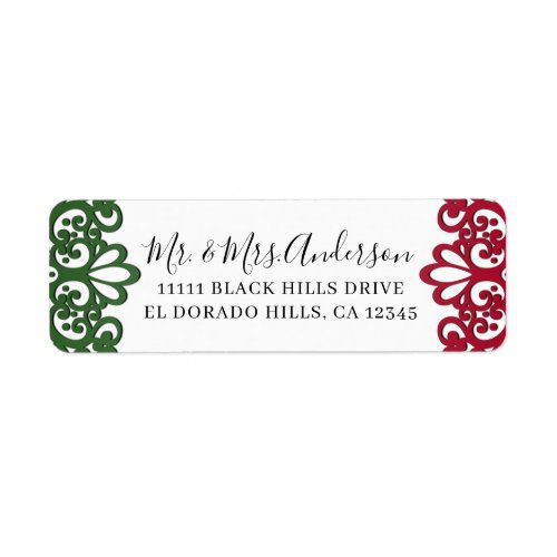 Green  Red Lace Elegant Fiesta Wedding  Label