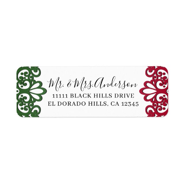 Green & Red Lace Elegant Fiesta Wedding  Label (Front)