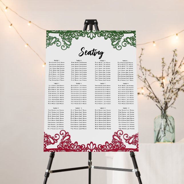 Green & Red Lace Elegant Fiesta Wedding Seating Foam Board (In Situ (Stand))