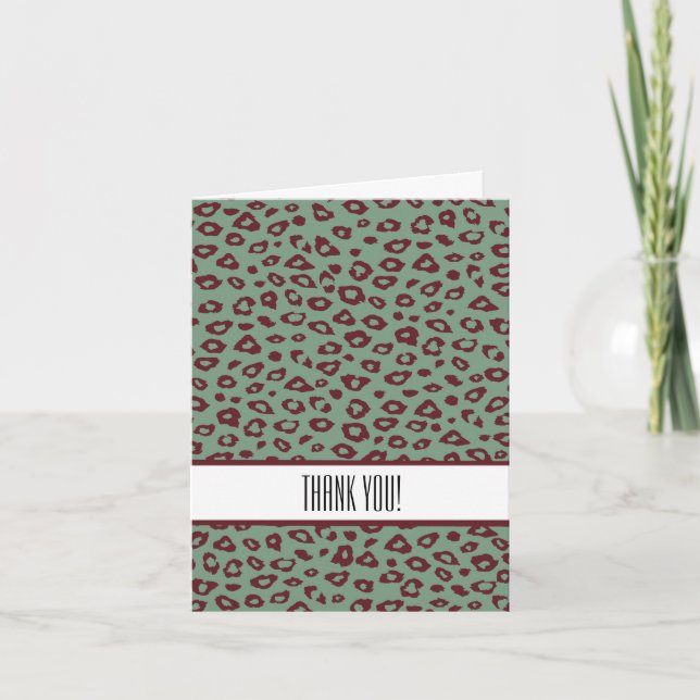 Green Red Leopard Print Print Thank You Card (Front)