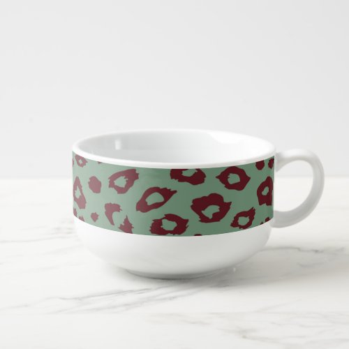 Green Red Leopard Print Soup Mug