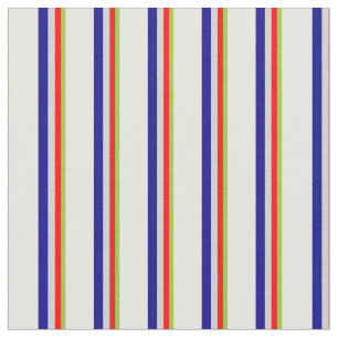 Green, Red, Light Gray, Dark Blue & White Lines Fabric