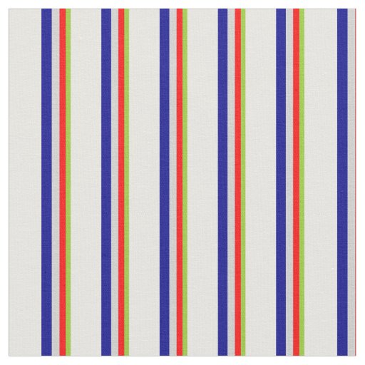 Green, Red, Light Gray, Dark Blue & White Lines Fabric