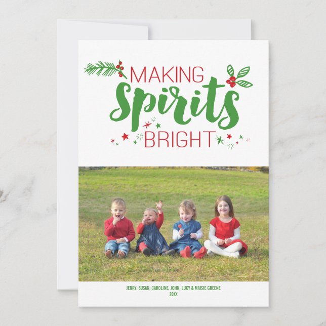 Green & Red Making Spirits Bright 2015 Holiday Card (Front)