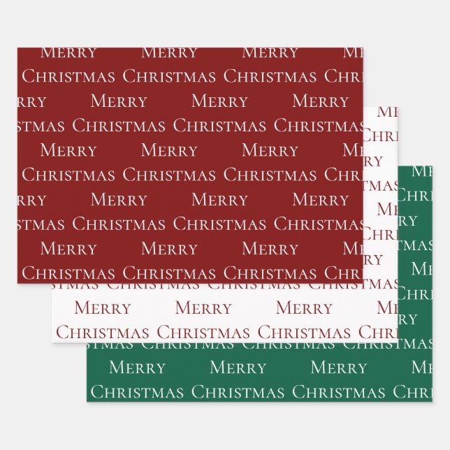Green Red Merry Christmas Quote Wrapping Paper Sheets (Set)
