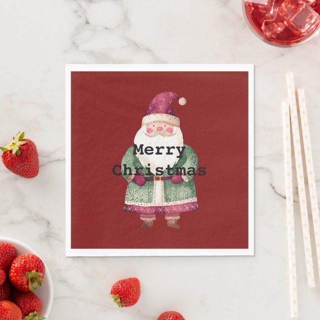 Green Red Merry Christmas Santa Napkins (Insitu)