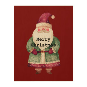 Green Red Merry Christmas Santa Wood Wall Art