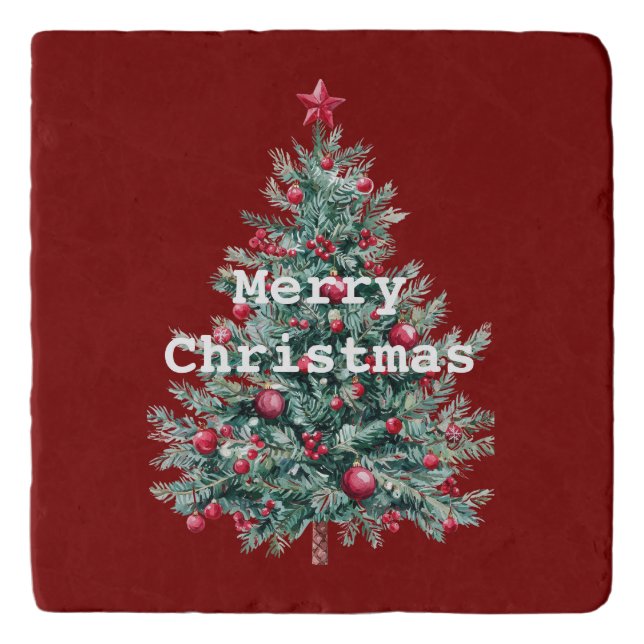 Green Red Merry Christmas Tree  Trivet (Front)
