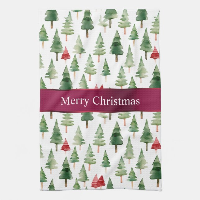 Green Red Merry Christmas Trees  Kitchen Towel (Vertical)
