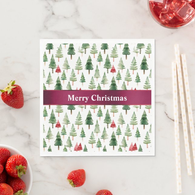 Green Red Merry Christmas Trees  Napkins (Insitu)
