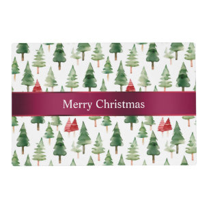 Green Red Merry Christmas Trees Placemat