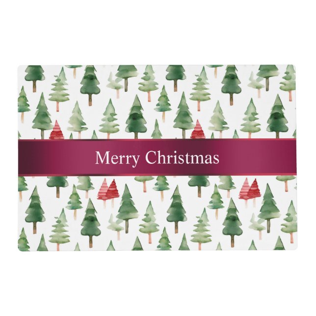 Green Red Merry Christmas Trees  Placemat (Front)